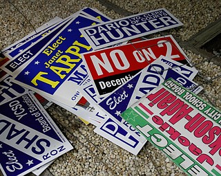   ROBERT K YOSAY  | THE VINDICATOR..Discarded sign.. in a pile at the Board of Elections..-30-