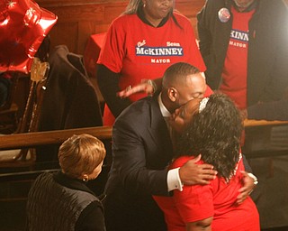   ROBERT K YOSAY  | THE VINDICATOR..Sean McKinney enters the B&O station as results came down for Tito Brown Well wishers congratulated him on his race...-30-