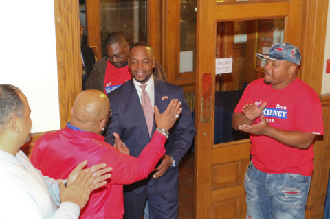   ROBERT K YOSAY  | THE VINDICATOR..Sean McKinney enters the B&O station as results came down for Tito Brown Well wishers congratulated him on his race...-30-