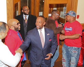   ROBERT K YOSAY  | THE VINDICATOR..Sean McKinney enters the B&O station as results came down for Tito Brown Well wishers congratulated him on his race...-30-