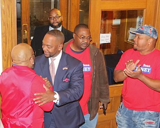 ROBERT K YOSAY | THE VINDICATOR..Sean McKinney enters the B&O station as results came down for Tito Brown Well wishers congratulated him on his race...-30-