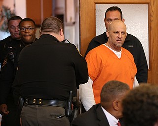 Nasser Hamad is led into Judge Ronald Rice's courtroom by Trumbull County Sheriff's Deputies to hear the jury's verdict, Wednesday, Nov. 8, 2017, at the Trumbull County Court House in Warren...(Nikos Frazier | The Vindicator)