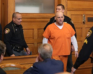 Nasser Hamad is led into Judge Ronald Rice's courtroom by Trumbull County Sheriff's Deputies to hear the jury's verdict, Wednesday, Nov. 8, 2017, at the Trumbull County Court House in Warren...(Nikos Frazier | The Vindicator)