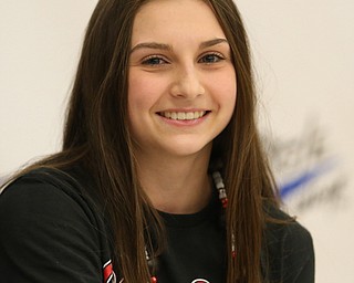 Claire Gagliardi, Wednesday, Nov. 8, 2017, in the Hubbard High School Gymnasium in Hubbard. Gagliardi and Powell are both attending Ohio State University, playing gymnastics and volleyball respectively...(Nikos Frazier | The Vindicator)
