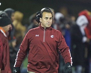   ROBERT K YOSAY  | THE VINDICATOR..Coach PJ Fecko  paces the sidelines during friday night action --Cardinal Mooney vs Steubenville Big Red at Salem Stadium...-30-