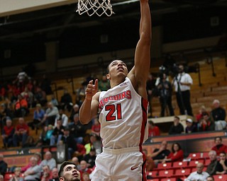 Youngstown State forward Noe Anabir (21) puts up two during the first half of a NCAA College Basketball game, Tuesday, Nov. 14, 2017, at Beeghly Center in Youngstown. Youngstown State won 134-46...(Nikos Frazier | The Vindicator)..