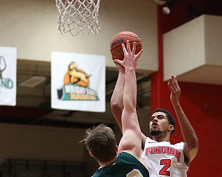 Youngstown State forward Devin Haygood (2) puts up two against Franciscan center Joe Vernau (30) during the first half of a NCAA College Basketball game, Tuesday, Nov. 14, 2017, at Beeghly Center in Youngstown. Youngstown State won 134-46...(Nikos Frazier | The Vindicator)..
