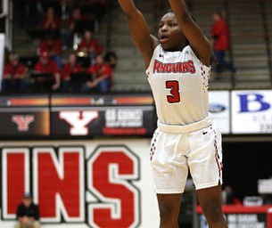 Youngstown State guard Indiya Benjamin (3) shoots during the fourth quarter of a NCAA College Basketball game against Kent State, Tuesday, Nov. 14, 2017, at Beeghly Center in Youngstown. Kent State won 55-44...(Nikos Frazier | The Vindicator)..