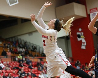 Youngstown State guard Alison Smolinski (2) goes up for a layup during the fourth quarter of a NCAA College Basketball game against Kent State, Tuesday, Nov. 14, 2017, at Beeghly Center in Youngstown. Kent State won 55-44...(Nikos Frazier | The Vindicator)..