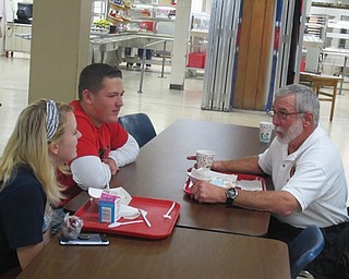 Neighbors | Zack Shively.Roger Bacon, Vietnam Veteran with three Purple Hearts and a Navy Commendation Medal for Valor,  said the event has a good cause and benefits the children to learn history and know what options are available to them. He is pictured talking to two students about his time in the military.