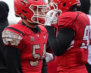 YOUNGSTOWN, OHIO - NOVEMBER 18, 2017: Youngstown State's Jonathan Pollock stands on the sideline during the first half of Saturday afternoons game at Stambaugh Stadium. Youngstown State won 38-10. DAVID DERMER | THE VINDICATOR