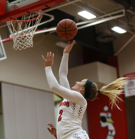 Youngstown State guard Alison Smolinski (2) goes up for a layup during the third quarter as Ohio Valley University takes on Youngstown State University in a NCAA basketball game, Monday, Nov. 20, 2017, at the Beeghly Center in Youngstown. YSU won 86-59...(Nikos Frazier | The Vindicator)..