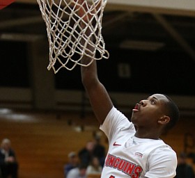 Youngstown State guard Braun Hartfield (1) goes up for a layup during the first half as Westminister College takes on Youngstown State in a NCAA basketball game, Tuesday, Nov. 21, 2017, at the Beeghly Center in Youngstown. YSU won 91-83...(Nikos Frazier | The Vindicator)..