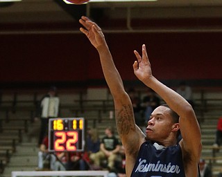 Westminister College guard AustinÊArmwood (3) goes up for three during the second half as Westminister College takes on Youngstown State in a NCAA basketball game, Tuesday, Nov. 21, 2017, at the Beeghly Center in Youngstown. YSU won 91-83...(Nikos Frazier | The Vindicator)..