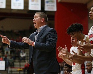Youngstown State head coach Jerrod Calhoun calls out a play during the second half as Westminister College takes on Youngstown State in a NCAA basketball game, Tuesday, Nov. 21, 2017, at the Beeghly Center in Youngstown. YSU won 91-83...(Nikos Frazier | The Vindicator)..