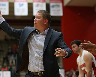 Youngstown State head coach Jerrod Calhoun calls out a play during the second half as Westminister College takes on Youngstown State in a NCAA basketball game, Tuesday, Nov. 21, 2017, at the Beeghly Center in Youngstown. YSU won 91-83...(Nikos Frazier | The Vindicator)..