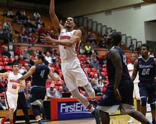 Youngstown State forward Devin Haygood (2) goes up for two during the second half as Westminister College takes on Youngstown State in a NCAA basketball game, Tuesday, Nov. 21, 2017, at the Beeghly Center in Youngstown. YSU won 91-83...(Nikos Frazier | The Vindicator)..