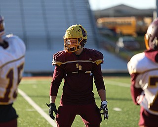 Peyton Remish (44) looks to his coach during a post-season practice, Tuesday, Nov. 21, 2017, at South Range High School in Canfield...(Nikos Frazier | The Vindicator)