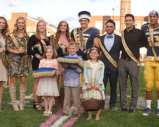McDonald High School recently named its Homecoming Court. From left are Bailey Conley, Alicia Fedyski, Claire Hoffman, Abbie Matig, Queen Britney Smith, King Calvin Wolford, Tommy Schadl, Brandon Poole, Tyrese Johnson and Matthew Beedle. In front are the crown bearers and children of McDonald instructors: Melissa Mills, Josh Krumpak and Kara Sheesely. After the crowning ceremony, the students cheered for the football team and attended a homecoming dance the following evening.
