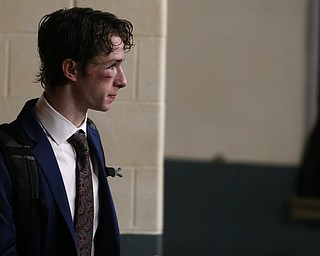 Youngstown Phantoms right wing Max Ellis (6) leaves the team locker room with a fresh eye after a USHL hockey game against the Muskegon Lumberjacks, Wednesday, Nov. 22, 2017, at the Covelli Centre in Youngstown. Phantoms won 7-3...(Nikos Frazier | The Vindicator)..