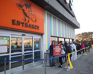 Shoppers line up before the 5:00 p.m. opening during Black Friday shopping, Thursday, Nov. 23, 2017, at the Toys R Us in Boardman...(Nikos Frazier | The Vindicator)
