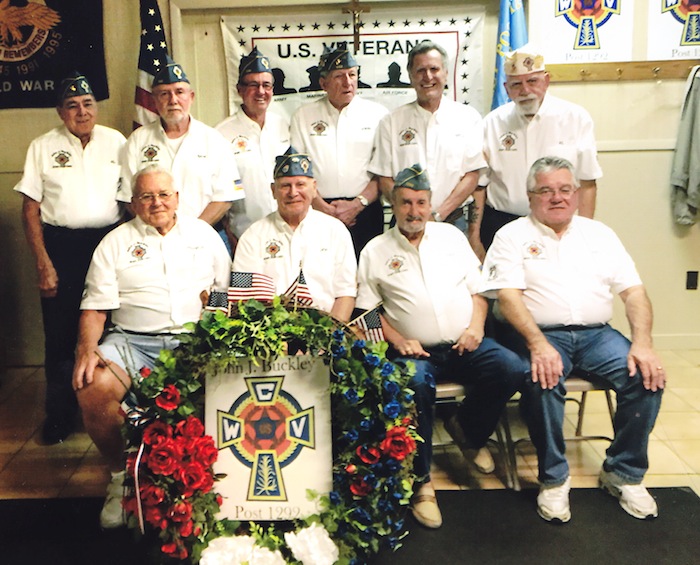 Catholic War Veterans Post 1292 recently inducted officers for 2018. Above, front row, from left, are Charles Wester, trustee; Joe Stanivich, trustee; Larry Gillespie, third vice officer; and Rich Nochta, treasurer. Back row, from left, are Al Bisker, trustee; Sam Swoger, adjutant; Gary Barnes, commander; John Fromel, first vice officer; Ed Zeock, welfare officer; and Al Cambert, trustee. Also attending was the Rev. Lubomyr Zhybak of Holy Trinity Ukrainian Catholic Church, chaplain.