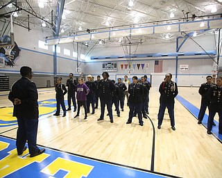 Cadets stand at ease during a J.R.O.T.C drill practice, Thursday, Nov. 16, 2017, at East High School in Youngstown...(Nikos Frazier | The Vindicator)