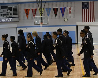 The cadets march during a J.R.O.T.C drill practice, Thursday, Nov. 16, 2017, at East High School in Youngstown...(Nikos Frazier | The Vindicator)