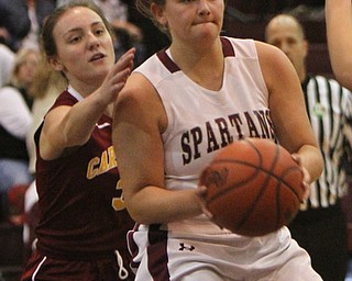 William d. Lewis the Vindicator Boardman's Katelyn Sawyer(4) passes aroundMooney's Cameryn Olesh(3) during 11292017 action at Boardman.