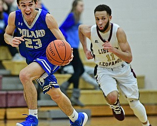 LIBERTY, OHIO - DECEMBER 1, 2017: Poland's Michael Cougras smiles after intercepting a pass intended for Liberty's Kevin Code during the first half of their game, Friday night at Liberty High School. DAVID DERMER | THE VINDICATOR
