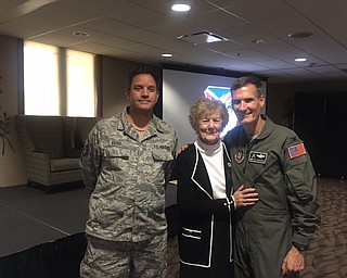 Trumbull County Republican Women’s Club recently met at the Youngstown Air Reserve Station in Vienna for a luncheon. The guest speaker was Col. Dan Sarachene, airlift commander of the Air Force Reserve 910th, and assisting was Master Sgt. Bob Barko Jr. of the 910th Airlift Wing Public Affairs office. The wing commander spoke about the 910th’s mission as well as its close relationship with the community. The December meeting will be the Christmas party to take place at the Warren Women’s Club in Warren. Donations will be accepted on behalf of the Take Flight organization. Women believing in the principals of the Republican Party and intending generally to support its candidates are eligible for membership. The club meets the first Thursday of every month at area locations in Trumbull County. For membership information, call Barbara Tryon-Rosier at 330-550-1215. Above, from left, are Barko; Jean Cramer, president; and Sarachene.
