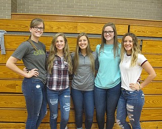 Neighbors | Zack Shively.Seniors at Austintown Fitch High School brought in therapy dogs as a part of their service project. All senior students must do a service project, and one group has brought in therapy dogs the last three years. This year's group are, pictured from left, Erica DiFrancesco, Makaela Giannini, Brooke Bailey, Rachael DiFrancesco and Moriah Berni.