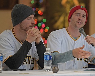 YOUNGSTOWN, OHIO - DECEMBER 7, 2017: Pittsburgh Pirates pitcher Steven Brault, right, answers a question from a fan, Thursday morning at the Butler Institute of Art during the Pirates Care-A-Van tour. DAVID DERMER | THE VINDICATOR..Chad Kuhl pictures on left.
