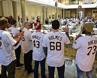 YOUNGSTOWN, OHIO - DECEMBER 7, 2017: Pirates players are introduced to the fans, Thursday morning at the Butler Institute of Art during the Pirates Care-A-Van tour. DAVID DERMER | THE VINDICATOR