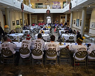 YOUNGSTOWN, OHIO - DECEMBER 7, 2017: Pittsburgh Pirates fans listen to players and coaches from the Pirates, Thursday morning at the Butler Institute of Art during the Pirates Care-A-Van tour. DAVID DERMER | THE VINDICATOR