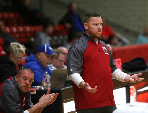 Struthers head coach Jim Franceschelli reacts to a call in the second quarter of an AAC high school basketball game against Hubbard, Friday, Dec. 8, 2017, in Struthers. Hubbard won 70-55...(Nikos Frazier | The Vindicator)