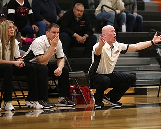Mineral Ridge head coach Matthew Cluse shows his frustration in the first quarter of a high school basketball game, Saturday, Dec. 9, 2017, in Mineral Ridge. Columbiana won 70-32...(Nikos Frazier | The Vindicator)