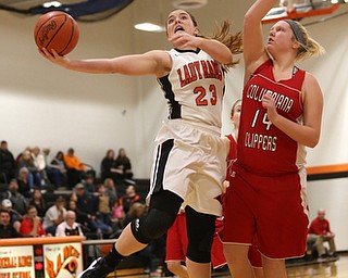Mineral Ridge forward Alexa Harkins (23) goes up for a layup in the third quarter of a high school basketball game, Saturday, Dec. 9, 2017, in Mineral Ridge. Columbiana won 70-32...(Nikos Frazier | The Vindicator)