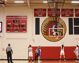Girard's Lindsay Cave (14) scores the first point of the game during the fourth minute of an AAC high school basketball game against TEAM, Monday, Dec. 11, 2017, in Girard. Girard won 39-23...(Nikos Frazier | The Vindicator)