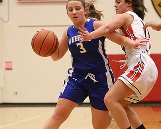 Girard's Lindsay Cave (14) attempts to box out Hubbard's Ruthie Sandberg (3) in the first quarter of an AAC high school basketball game against TEAM, Monday, Dec. 11, 2017, in Girard. Girard won 39-23...(Nikos Frazier | The Vindicator)