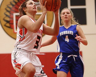 Girard's Samantha Cave (3) goes up for a layup in the third quarter of an AAC high school basketball game, Monday, Dec. 11, 2017, in Girard. Girard won 39-23...(Nikos Frazier | The Vindicator)
