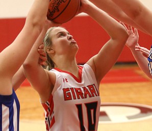 Girard's Marissa Cave (10) attempts to go up for a shot in the fourth quarter of an AAC high school basketball game, Monday, Dec. 11, 2017, in Girard. Girard won 39-23...(Nikos Frazier | The Vindicator)