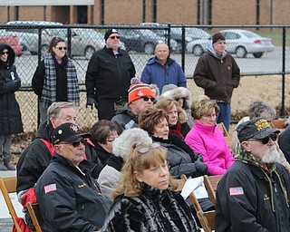   ROBERT K YOSAY  | THE VINDICATOR..the crowd listens to the ceremony.  Lordstown Veterans Memorial Stadium dedication.: Lordstown HS new track and soccer field. ..-30-