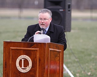   ROBERT K YOSAY  | THE VINDICATOR..Terry Armstrong Superintendent ... explains how the facility came together.  Lordstown Veterans Memorial Stadium dedication.: Lordstown HS new track and soccer field. ..-30-