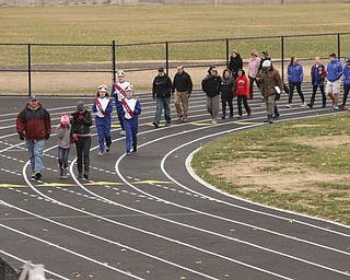   ROBERT K YOSAY  | THE VINDICATOR...  Lordstown Veterans Memorial Stadium dedication.: Lordstown HS new track and soccer field. . Honoring Doug Wise  his family - Mark Wise - Melissa Oakman Riley --and rest of the school took  the first lap.. Doug was custodian at the school and recently died...-30-
