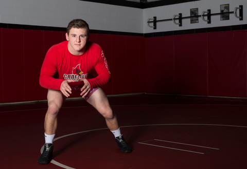 Tyler Stein poses for a portrait during a regular season practice, Wednesday, Dec. 13, 2017, at Canfield High school in Canfield...(Nikos Frazier | The Vindicator)