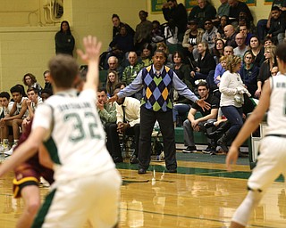 Ursuline head coach Keith Gunther reacts to a play in the third quarter of a high school basketball game, Friday, Dec. 15, 2017, in Youngstown. South Range won 61-38...(Nikos Frazier | The Vindicator)