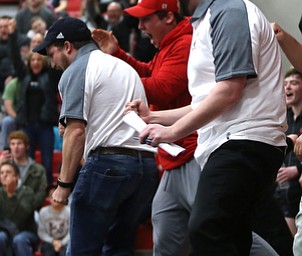 Canfield head coach Stephen Pitts calls out to a player during a OSHAA 152 pound wrestling tournament, Saturday, Dec. 16, 2017, in Canfield. ..(Nikos Frazier | The Vindicator)