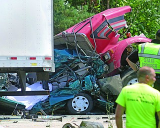             ROBERT  K. YOSAY | THE VINDICATOR..hed: Thu, June 29, 2017 @ 1:20 p.m...NORTH JACKSON Ñ One person died in a five-vehicle crash on Interstate 76 westbound in a construction zone near the st rt 45  overpass...The accident also left four other people injured, three of them seriously, the Ohio State Highway Patrol says...