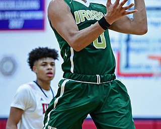 WARREN, OHIO - JANUARY 2, 2017: Ursuline's Ryan Clark gains possession of the ball after it was tipped by a JFK defender during the first half of their game on Tuesday night at Warren JFK High School. DAVID DERMER | THE VINDICATOR